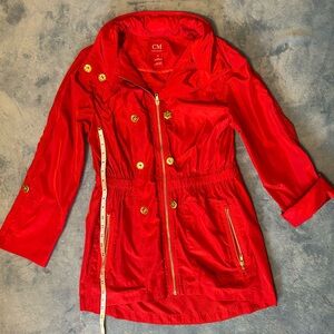 Ciao Milano Vibrant Red Rain Coat with Gold Accents